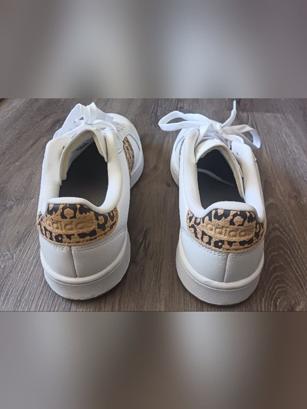 adidas White Sneakers with Leopard-Print Stripes, W Size 8.5 - Picture 8 of 11